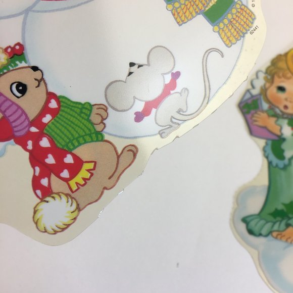Vtg Impact Plastics Color Clings Happy Holidays Snowman Angels Christmas Winter - Picture 10 of 11